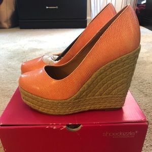 Shoe Dazzle - Coral and Braided Rope Wedges